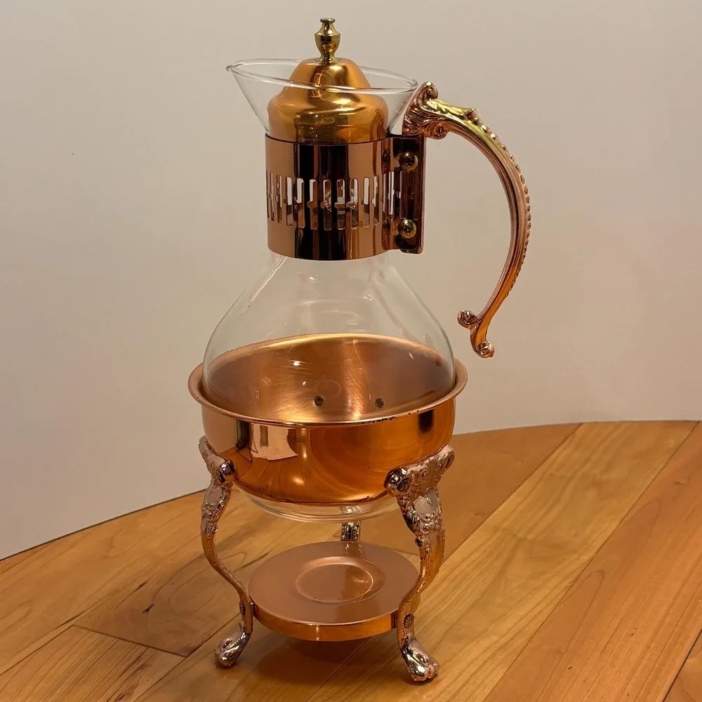 Princess House Copper & Glass Coffee Tea Carafe with Stand, Lid